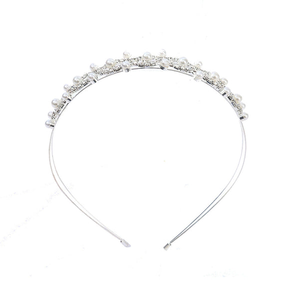 Rhinestone Headband For Women Electroplated Design Princess Pearl Crown Style