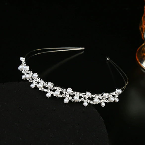 Rhinestone Headband For Women Electroplated Design Princess Pearl Crown Style