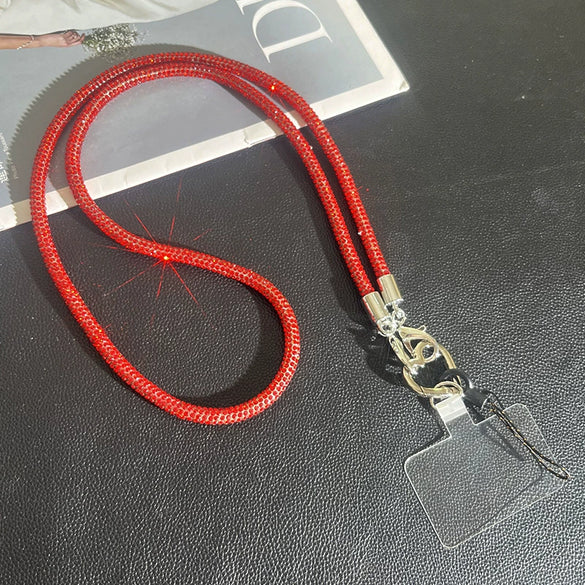 Rhinestone Mobile Phone Lanyard With Love Pattern And Crossbody Chain In Light Luxury Highend Style