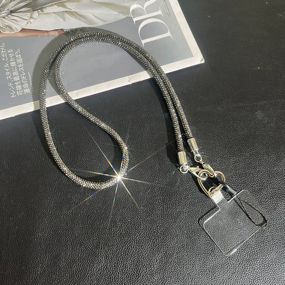 Rhinestone Mobile Phone Lanyard With Love Pattern And Crossbody Chain In Light Luxury Highend Style