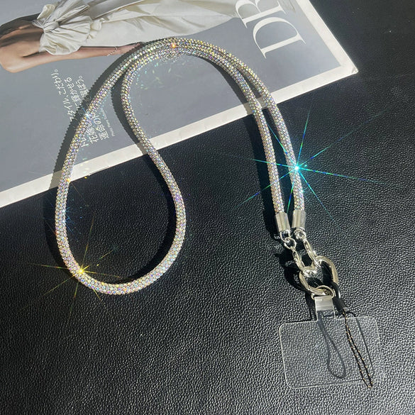 Rhinestone Mobile Phone Lanyard With Love Pattern And Crossbody Chain In Light Luxury Highend Style