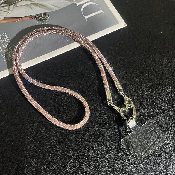 Rhinestone Mobile Phone Lanyard With Love Pattern And Crossbody Chain In Light Luxury Highend Style