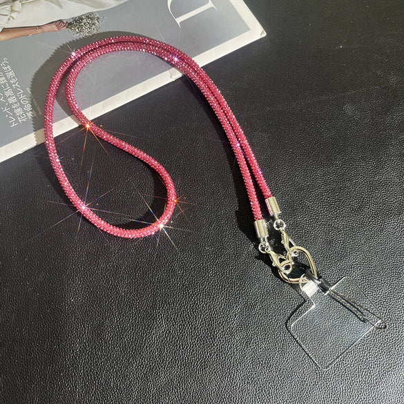 Rhinestone Mobile Phone Lanyard With Love Pattern And Crossbody Chain In Light Luxury Highend Style
