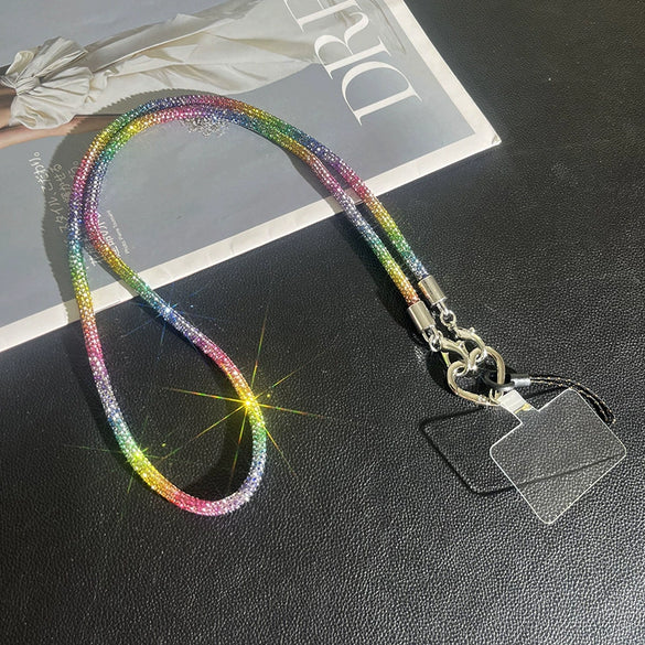 Rhinestone Mobile Phone Lanyard With Love Pattern And Crossbody Chain In Light Luxury Highend Style