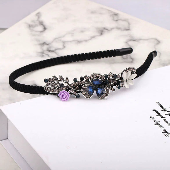 Rhinestone Retro Small Flower Women's Hairband Hair Accessories Electroplated