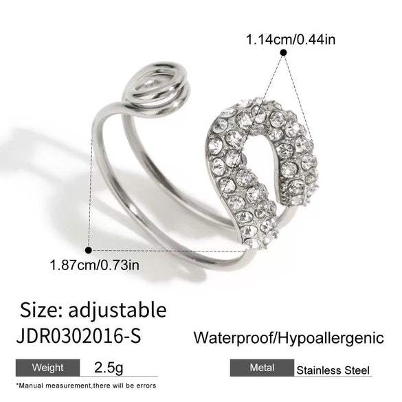 Rhinestone Ring Stainless Steel Geometric Electroplated Jewelry For Women