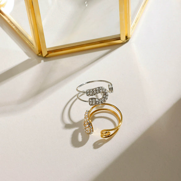 Rhinestone Ring Stainless Steel Geometric Electroplated Jewelry For Women