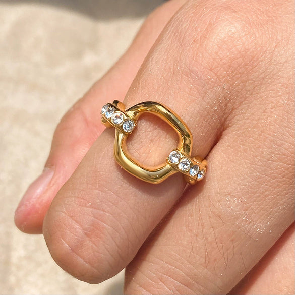 Rhinestone Ring Stainless Steel Geometric Style Electroplating Women's Highend Jewelry
