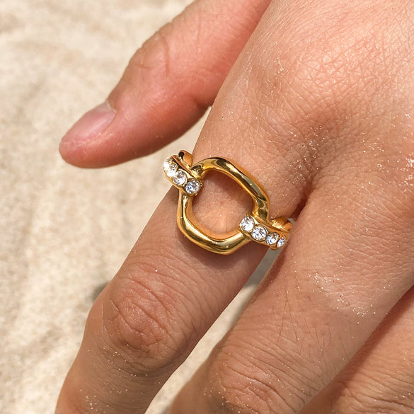 Rhinestone Ring Stainless Steel Geometric Style Electroplating Women's Highend Jewelry
