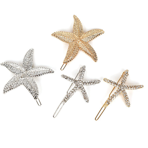 Rhinestone Starfish Hair Clips For Women Fashionable Side Bangs Pins Sparkling Animal Hair Accessories
