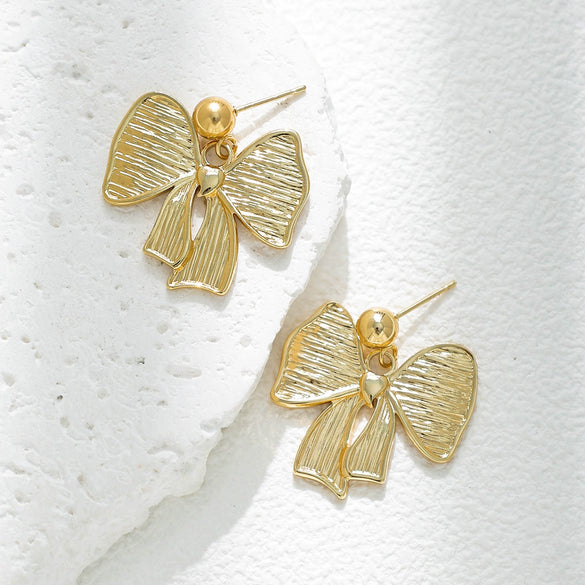 Ribbon Bow Drape Earrings Stainless Steel Gold Plated