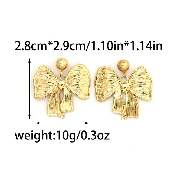 Ribbon Bow Drape Earrings Stainless Steel Gold Plated