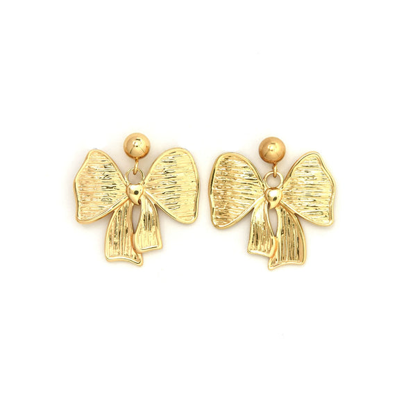 Ribbon Bow Drape Earrings Stainless Steel Gold Plated