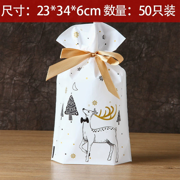 Ribbon Drawstring Gift Bag For Christmas And New Year Packaging Candy Paper Bag Biscuit Bundle Pocket Made Of Pe With Gravure Printing Craft For Casual Use