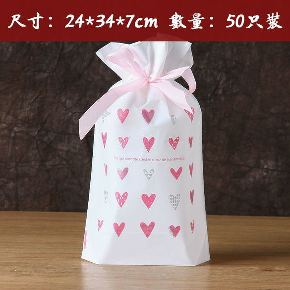 Ribbon Drawstring Gift Bag For Christmas And New Year Packaging Candy Paper Bag Biscuit Bundle Pocket Made Of Pe With Gravure Printing Craft For Casual Use