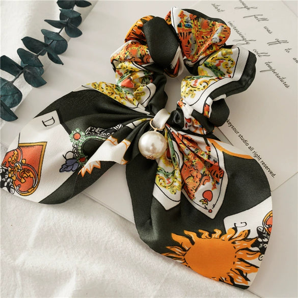 Ribbon Hair Ring Pearl Waist Tie Cloth Ring Large Bowel Rabbit Ear Style High Elasticity Seiko Fabric
