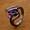 Ring Alloy Geometric Black Gold Amethyst Diamond