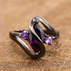 Ring Alloy Geometric Black Gold Amethyst Diamond