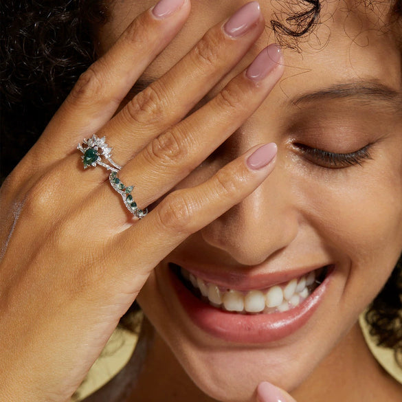 Ring And Bracelet Aqua Agate Stone Geometric Style S925 Silver