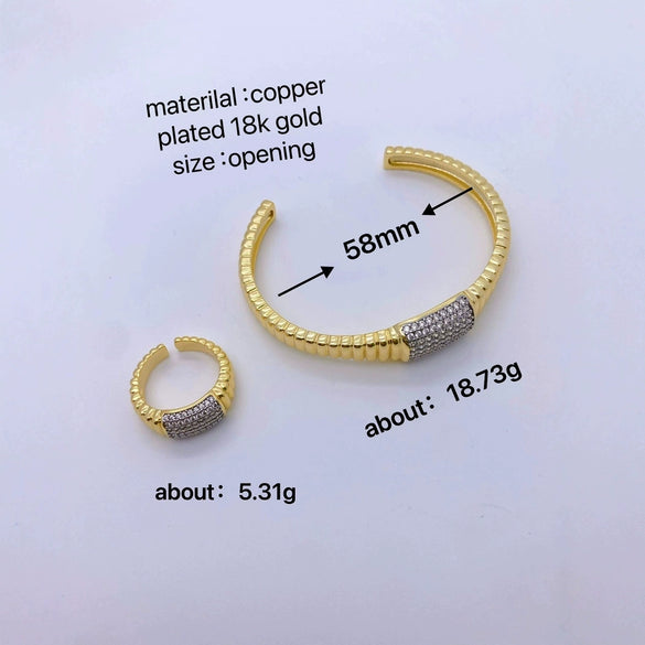 Ring Bracelet Copper Metal Geometric Fashion Microinlaid Zircon 18K Gold Plated