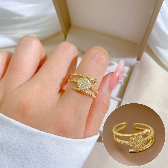 Ring Brass Geometric Crown Cartoon Style Real Gold Electroplated