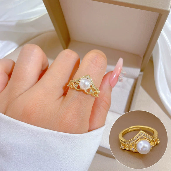 Ring Brass Geometric Crown Cartoon Style Real Gold Electroplated