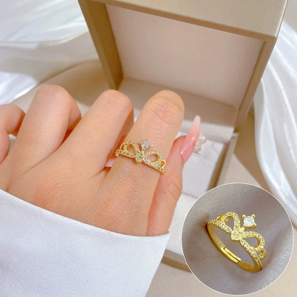 Ring Brass Geometric Crown Cartoon Style Real Gold Electroplated
