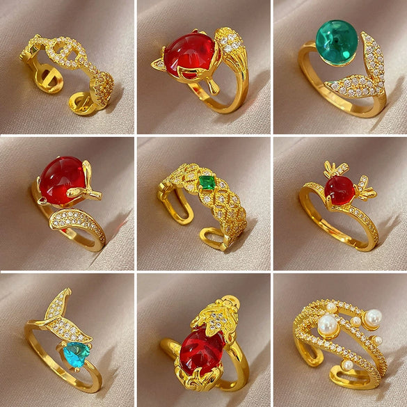 Ring Brass Geometric Crown Cartoon Style Real Gold Electroplated