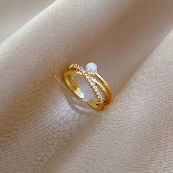 Ring Brass Pearl Diamond Cross Crown Cartoon Style Electroplating