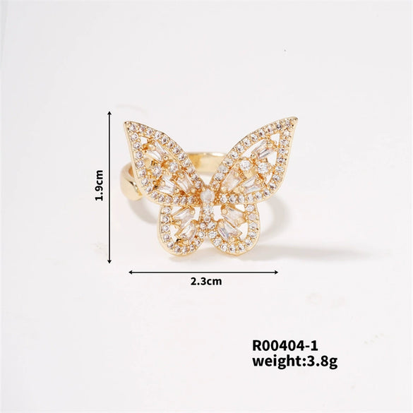 Ring Butterfly Pearl Zircon Open Girl's Light Luxury Finger Ring With Animal Pattern