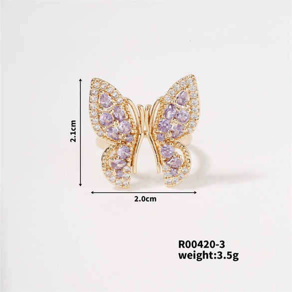 Ring Butterfly Pearl Zircon Open Girl's Light Luxury Finger Ring With Animal Pattern