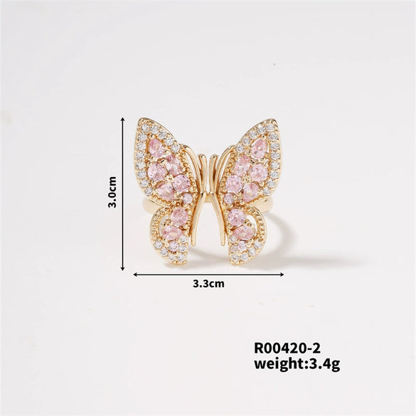 Ring Butterfly Pearl Zircon Open Girl's Light Luxury Finger Ring With Animal Pattern