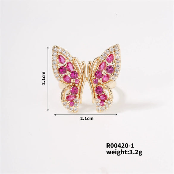 Ring Butterfly Pearl Zircon Open Girl's Light Luxury Finger Ring With Animal Pattern