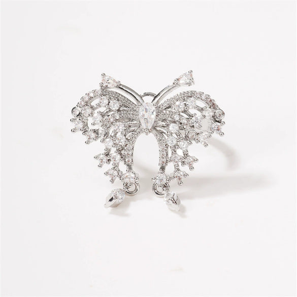 Ring Butterfly Pearl Zircon Open Girl's Light Luxury Finger Ring With Animal Pattern