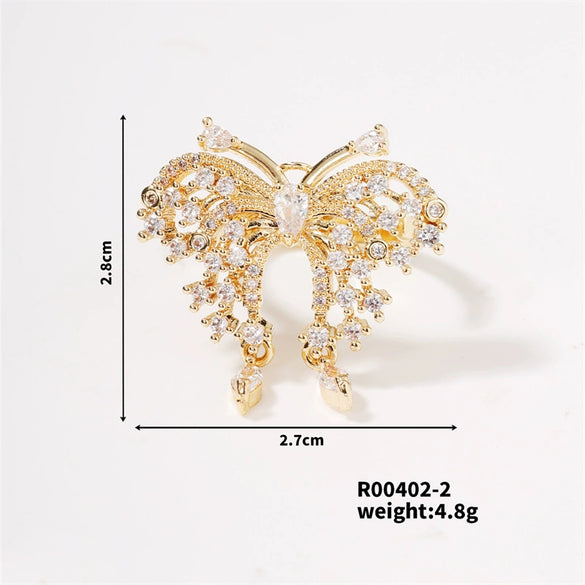 Ring Butterfly Pearl Zircon Open Girl's Light Luxury Finger Ring With Animal Pattern