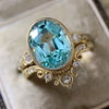 Ring Copper Blue Oval Zircon Set Geometric Style Women's
