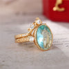 Ring Copper Blue Oval Zircon Set Geometric Style Women's