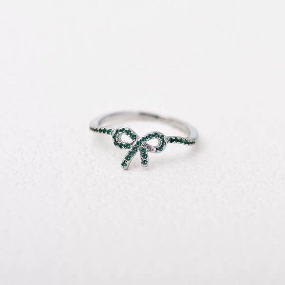 Ring Copper Bow Geometric Style Inlaid With Zircon Women's