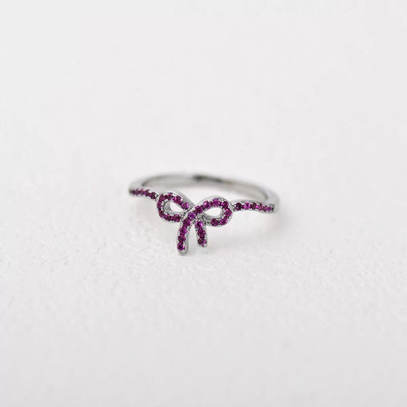 Ring Copper Bow Geometric Style Inlaid With Zircon Women's