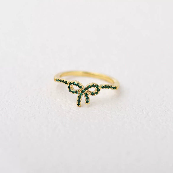 Ring Copper Bow Geometric Style Inlaid With Zircon Women's