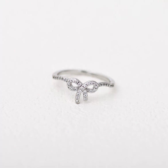 Ring Copper Bow Geometric Style Inlaid With Zircon Women's