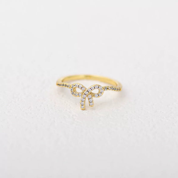 Ring Copper Bow Geometric Style Inlaid With Zircon Women's