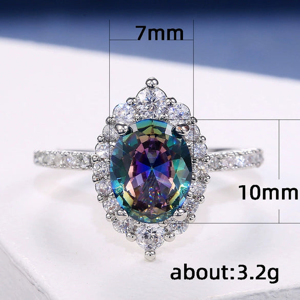 Ring Copper Four Claw Inlaid Color Zircon Geometric Women's