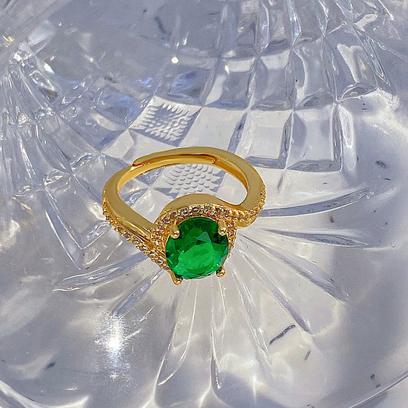 Ring Copper Geometric Diamondencrusted Emerald Electroplating Women's Fashion Opening Adjustable Jewelry