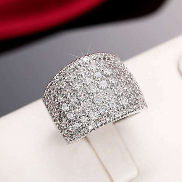 Ring Copper Geometric Inlaid Zircon Ladies Jewelry
