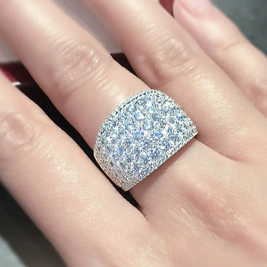 Ring Copper Geometric Inlaid Zircon Ladies Jewelry