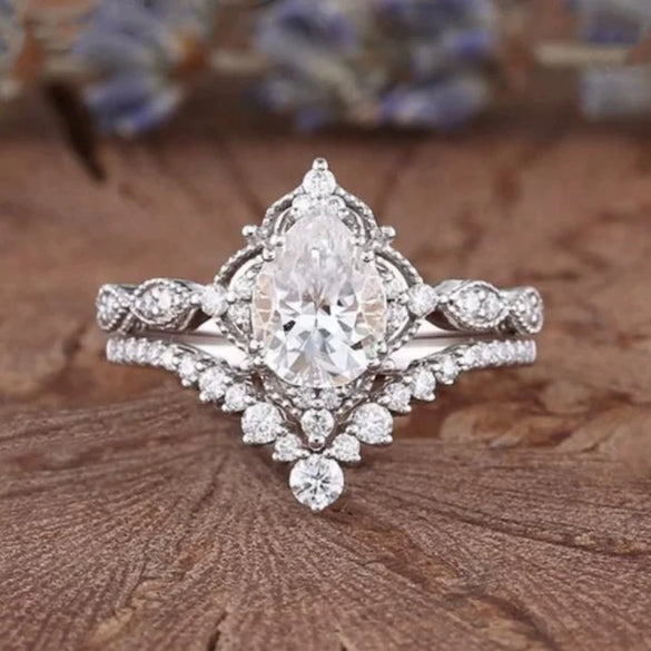 Ring Copper Geometric Inlaid Zircon Princess Style For Women