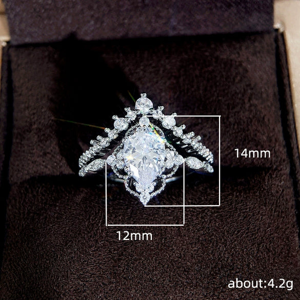 Ring Copper Geometric Inlaid Zircon Princess Style For Women