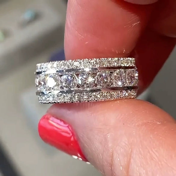 Ring Copper Geometric Inlaid Zircon Unisex Shiny Luxury Accessory