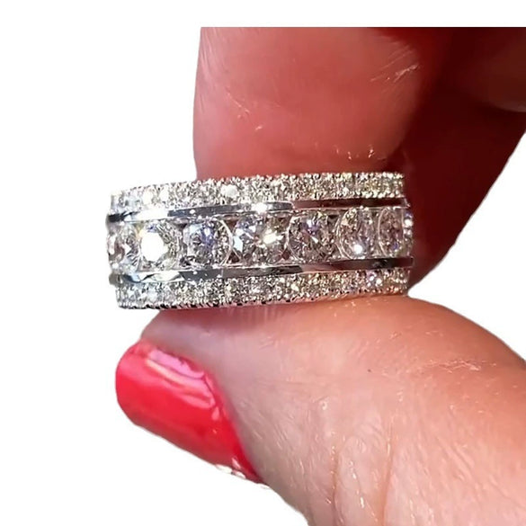 Ring Copper Geometric Inlaid Zircon Unisex Shiny Luxury Accessory